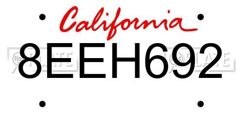 8EEH692 California License Plate
