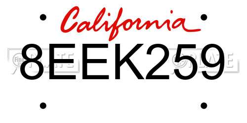 8EEK259 California License Plate