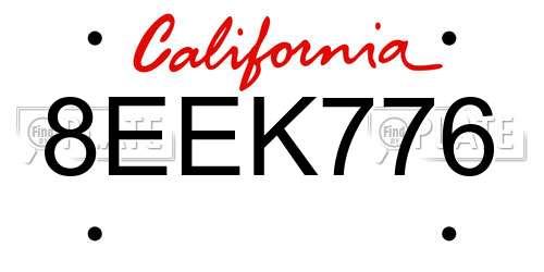 8EEK776 California License Plate