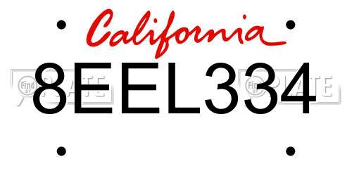 8EEL334 California License Plate