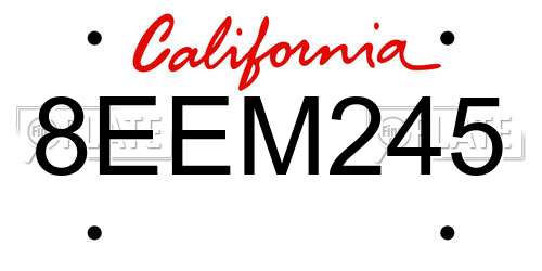 8EEM245 California License Plate