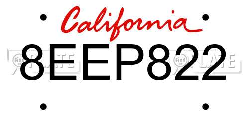 8EEP822 California License Plate