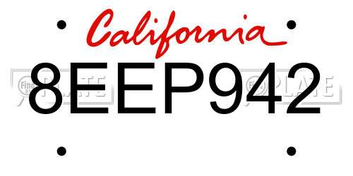 8EEP942 California License Plate