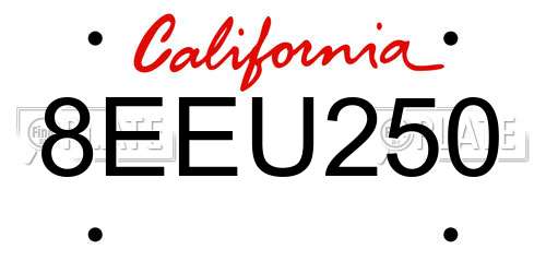 8EEU250 California License Plate