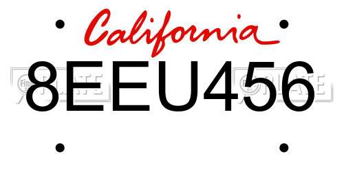 8EEU456 California License Plate