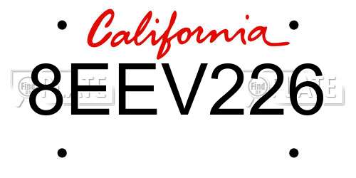 8EEV226 California License Plate