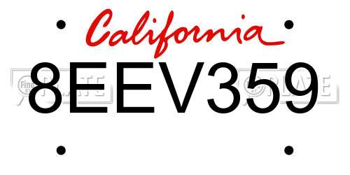 8EEV359 California License Plate