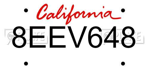 8EEV648 California License Plate
