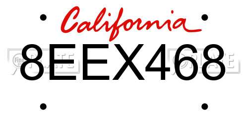 8EEX468 California License Plate