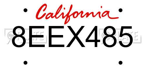 8EEX485 California License Plate