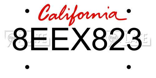 8EEX823 California License Plate