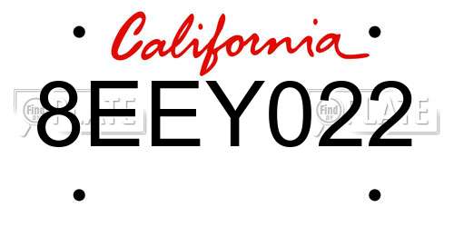 8EEY022 California License Plate
