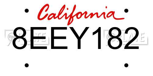 8EEY182 California License Plate