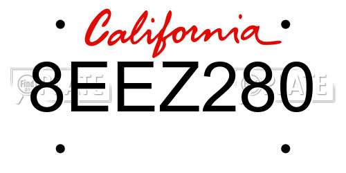 8EEZ280 California License Plate