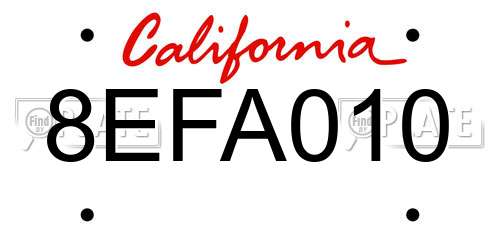 8EFA010 California License Plate