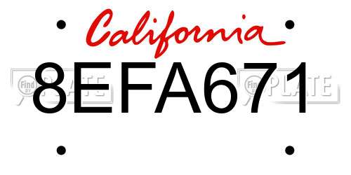 8EFA671 California License Plate