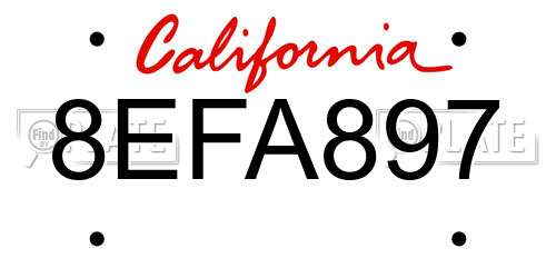8EFA897 California License Plate