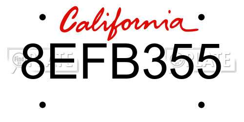 8EFB355 California License Plate