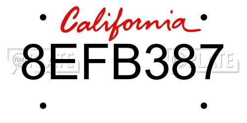 8EFB387 California License Plate
