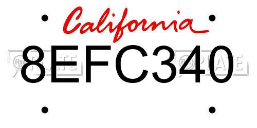 8EFC340 California License Plate