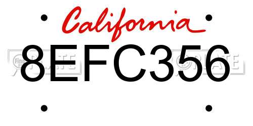 8EFC356 California License Plate