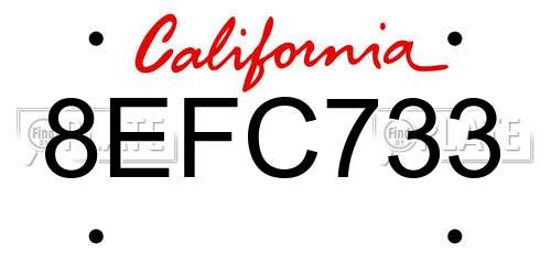 8EFC733 California License Plate