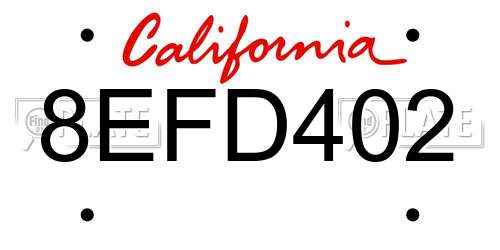 8EFD402 California License Plate