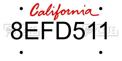 8EFD511 California License Plate