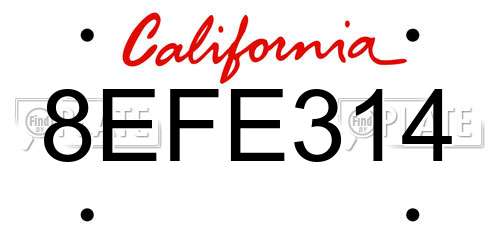8EFE314 California License Plate