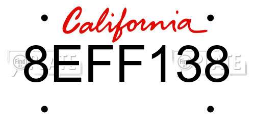 8EFF138 California License Plate