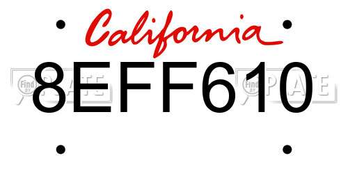8EFF610 California License Plate