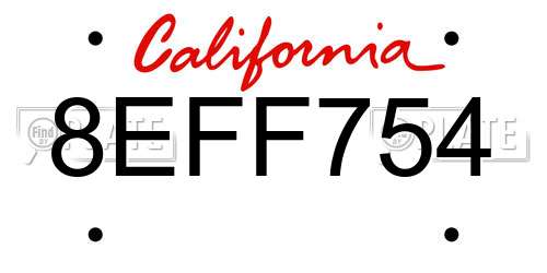 8EFF754 California License Plate