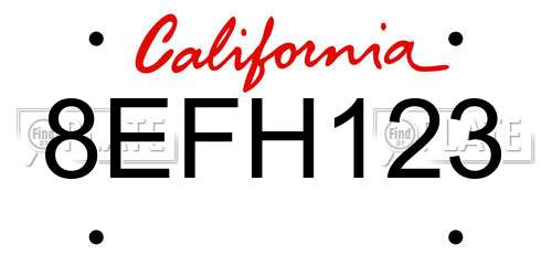 8EFH123 California License Plate