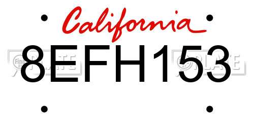 8EFH153 California License Plate