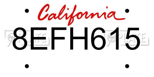8EFH615 California License Plate