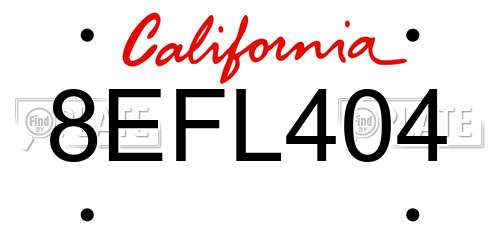 8EFL404 California License Plate