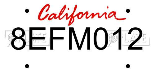 8EFM012 California License Plate