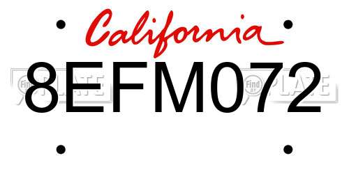 8EFM072 California License Plate
