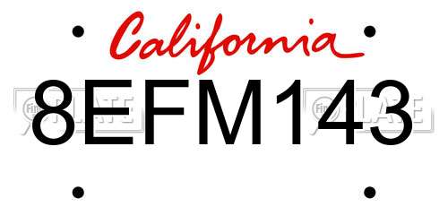 8EFM143 California License Plate