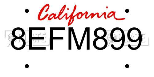 8EFM899 California License Plate