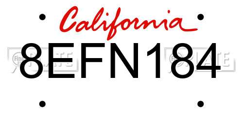8EFN184 California License Plate