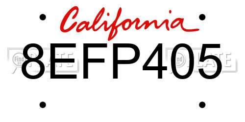 8EFP405 California License Plate