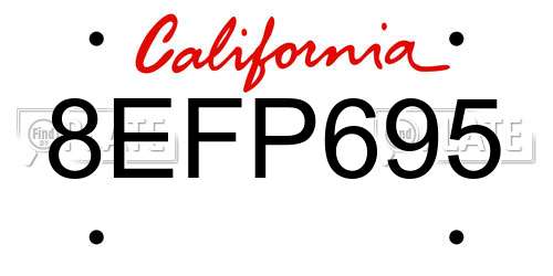 8EFP695 California License Plate