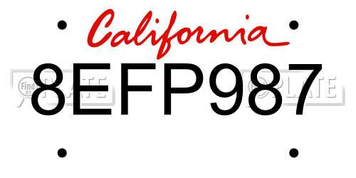 8EFP987 California License Plate