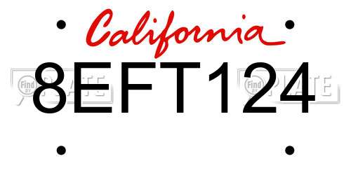 8EFT124 California License Plate