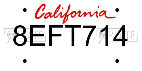 8EFT714 California License Plate