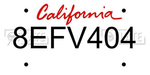 8EFV404 California License Plate