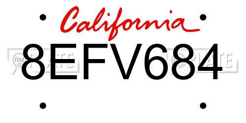8EFV684 California License Plate