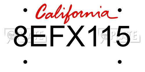 8EFX115 California License Plate