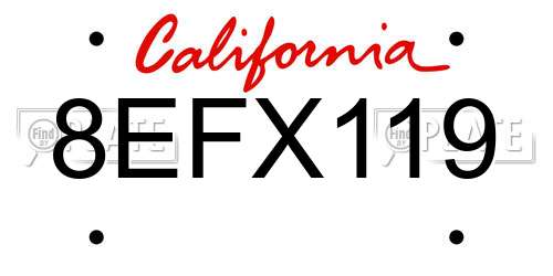 8EFX119 California License Plate